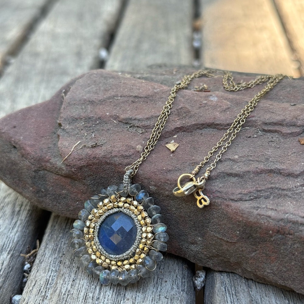 rare Danielle Welmond 14k gold/labradorite necklace, originally $465.00, worn 2x